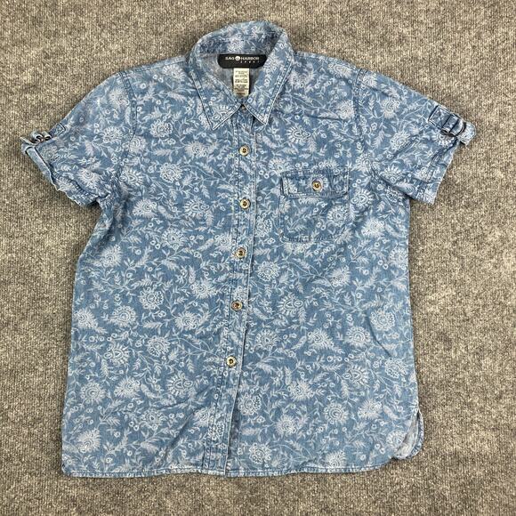 Sag Harbor Sport Women's Small Floral Button-Up Short Sleeve Shirt Blue Casual - Picture 1 of 6